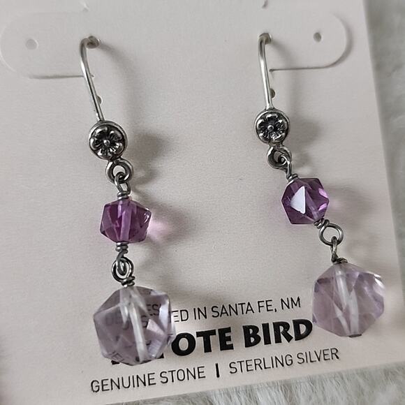NEW Peyote Bird Free Spirit Sterling Silver Purple Crystal Dangle Hook Earrings - Picture 7 of 8